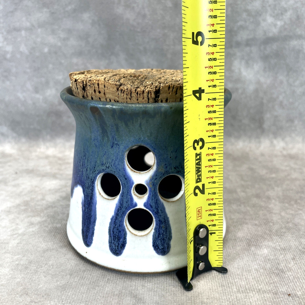 Studio Art Hand Thrown Pottery Garlic Keeper Drip Glaze Jesus Ichthys Fish Stamp - Picture 3 of 5